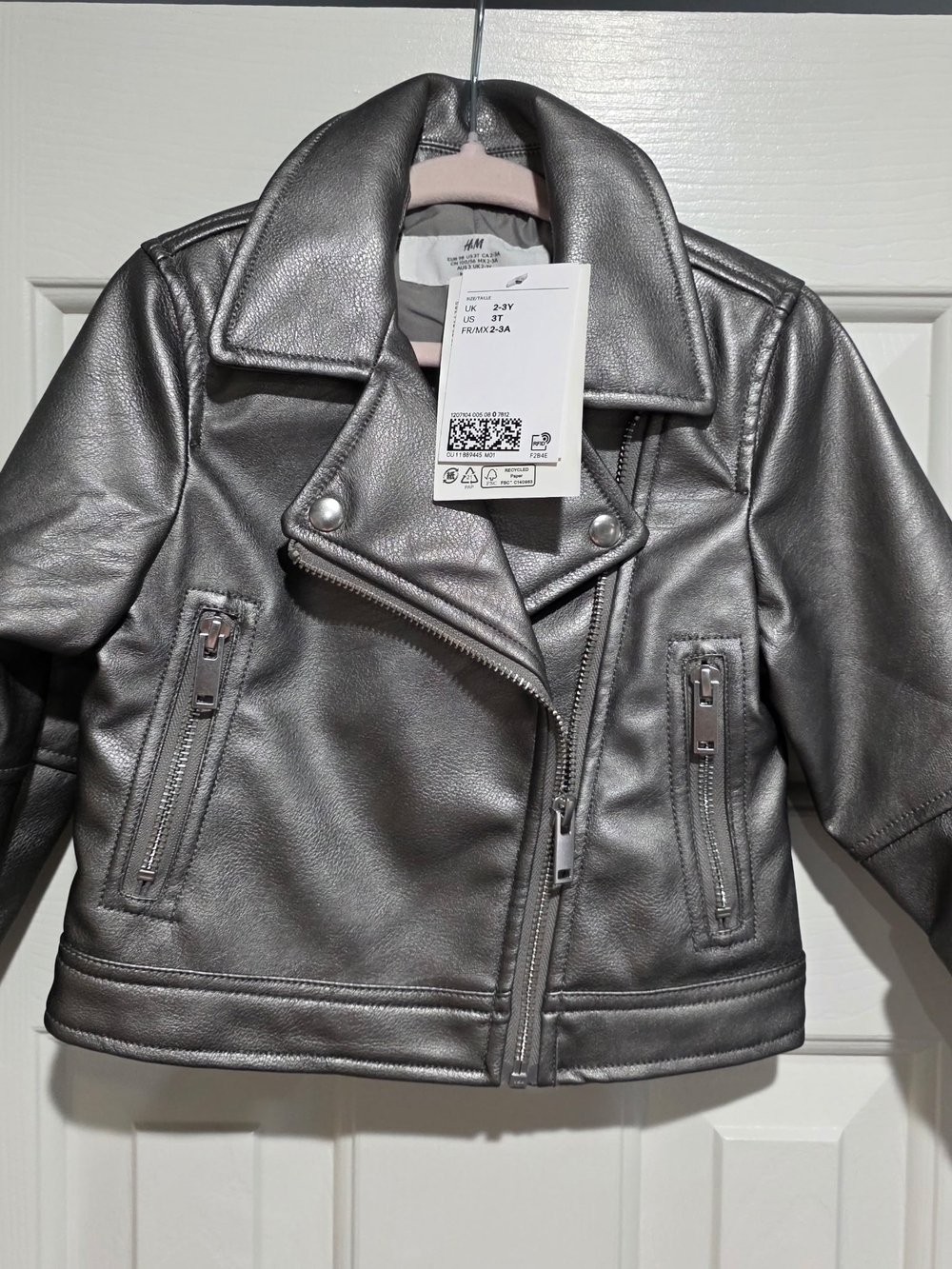 NWT H&M Kids Metallic Gray Faux Leather Biker Jacket - Picture 1 of 5